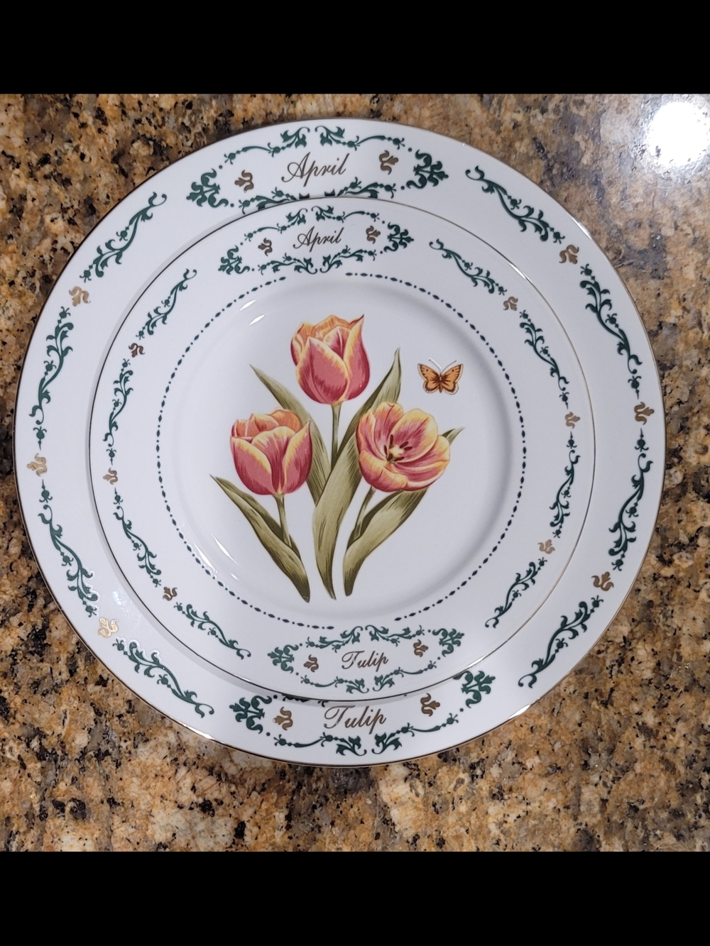 Set Of 2 Plates Flowers of the Month by Domestications "April"